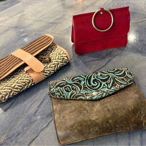 Red Suede Clutch with Gold Ring